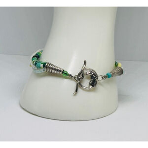 Boho Glass Seed Bead‎ Bracelet w/ Sterling Toggle Clasp 7.5"